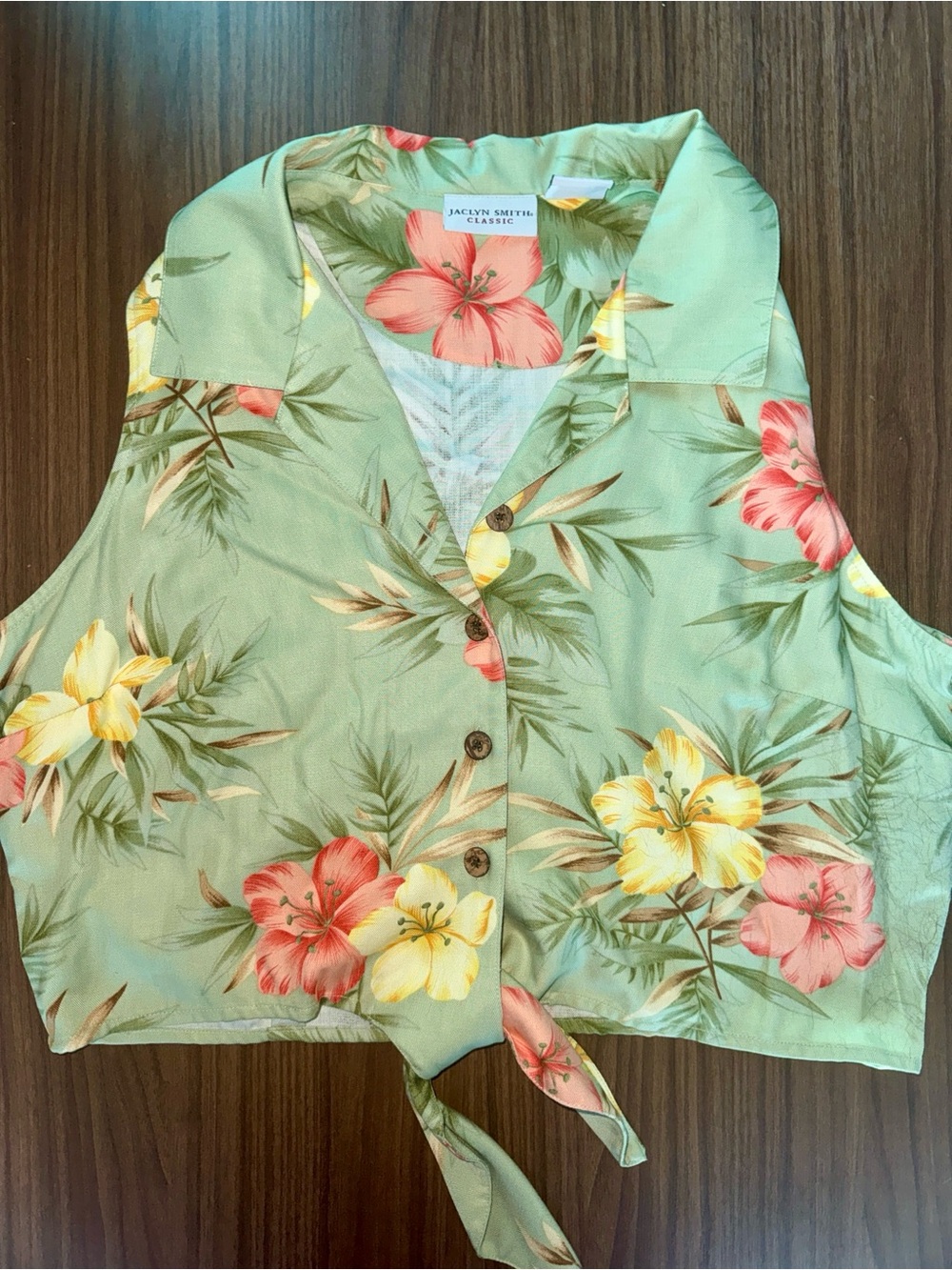 Vintage Jaclyn Smith Green Floral Tie-Front Crop Top XL